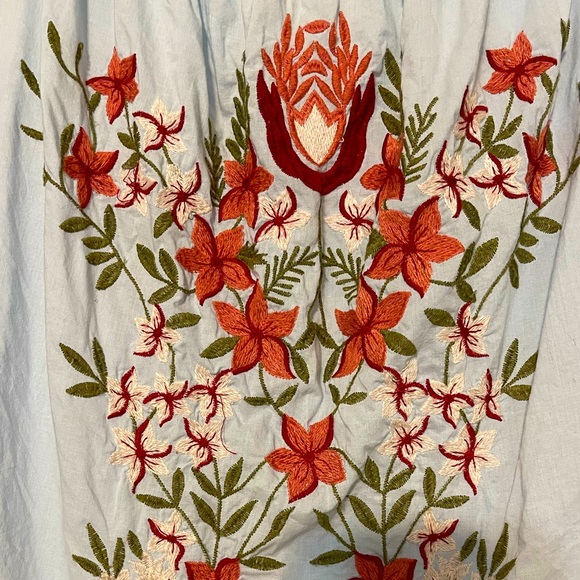 Hinge Off the Shoulder Blue Floral Embroidered Top - Picture 4 of 5